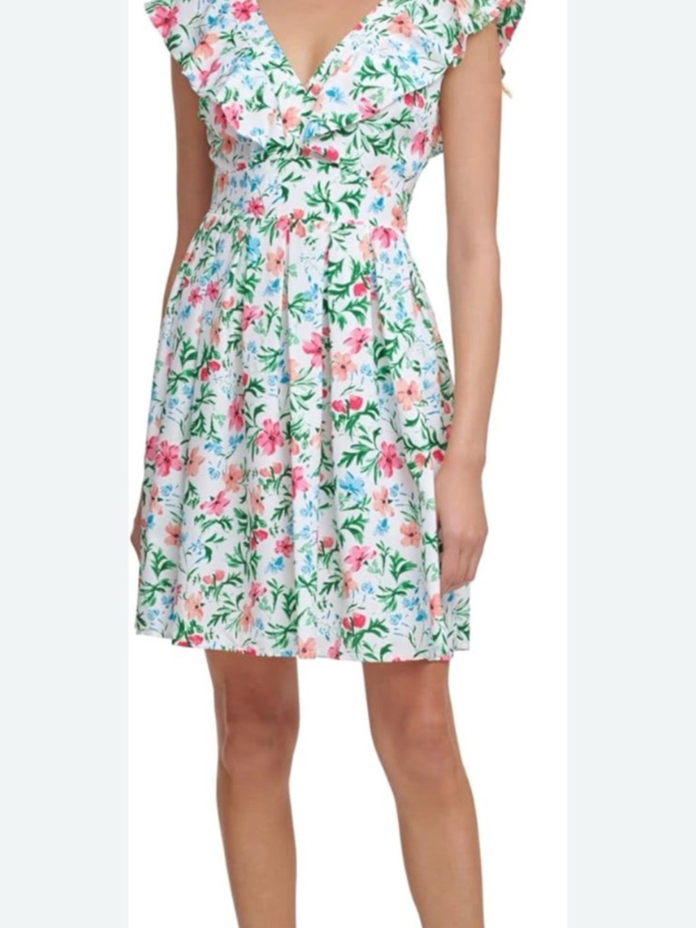 Kensie White Floral Midi Dress with Pink & Green Print - Picture 14 of 14